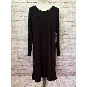 Terra & Sky Womens Dress Plus Size 0X Black Long Sleeve Knit Swing Dress V Neck